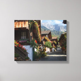 Schweiz VillageWith Flower Boxes, Kanvastryck