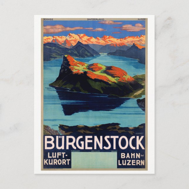 Schweiz Vintage resor Poster återställt Vykort (Framsida)
