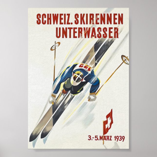 Schweiz Vintage Ski Poster (Framsidan)