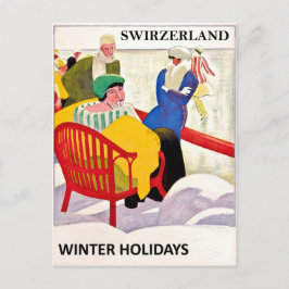 Schweiz, vintersemester, konståkning, vintage vykort