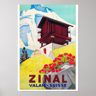 Schweiz Zinal Vintage resor Poster återställt