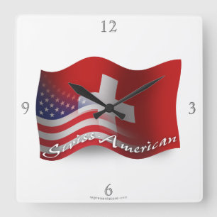 Schweizare-Amerikan som vinkar flagga Fyrkantig Klocka