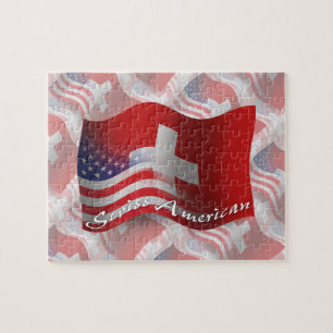 Schweizare-Amerikan som vinkar flagga Pussel