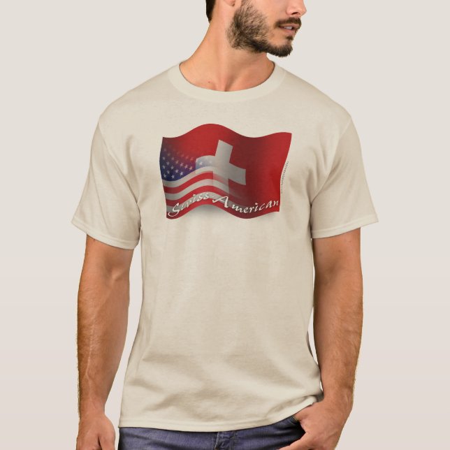 Schweizare-Amerikan som vinkar flagga Tee Shirt (Framsida)
