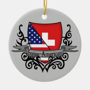 Schweizare-Amerikanen skyddar flagga Julgransprydnad Keramik