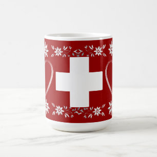 Schweizareflagga och edelweiss kaffemugg