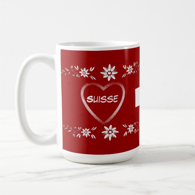 Schweizareflagga och edelweiss kaffemugg (Vänster)