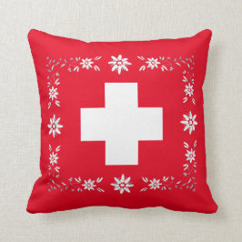 Schweizareflagga och edelweiss kudde
