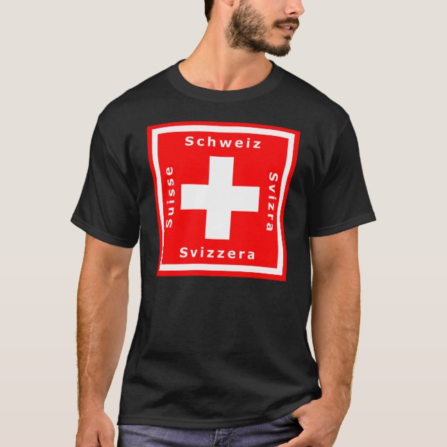 Schweizareflagga och Schweitz fyra språk Tee Shirt (Framsida)