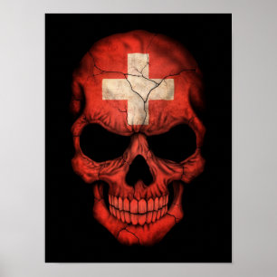 Schweizareflaggaskalle på svart poster