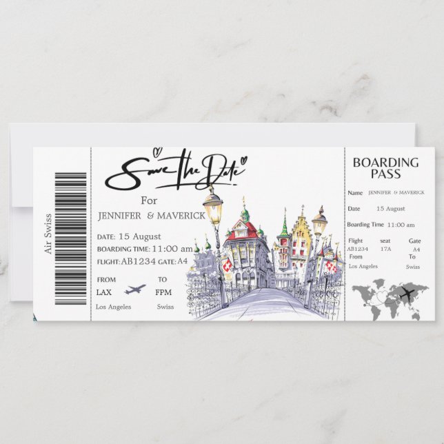 Schweizisk Boarding Pass Spara datum biljett Inbjudningar (Framsida)