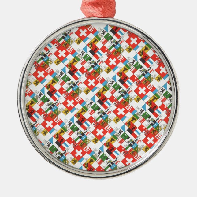 Schweizisk cantonial flaggor julgransprydnad metall (Framsidan)