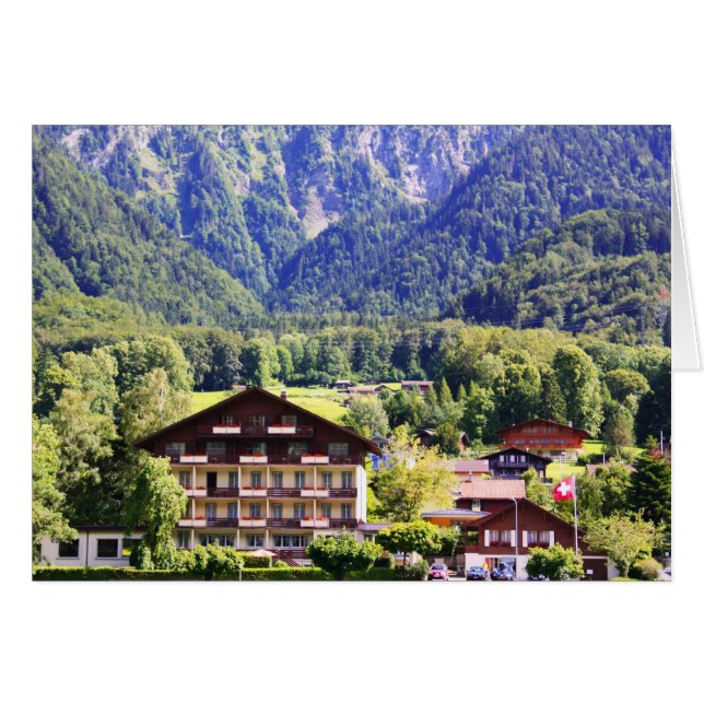 Schweizisk chalet hälsningskort (Framsidan Horizontal)