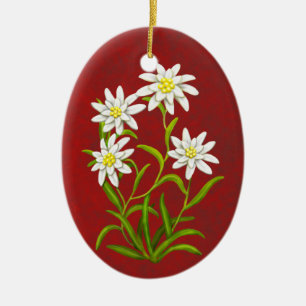 Schweizisk Edelweiss alpin blommaprydnad Julgransprydnad Keramik