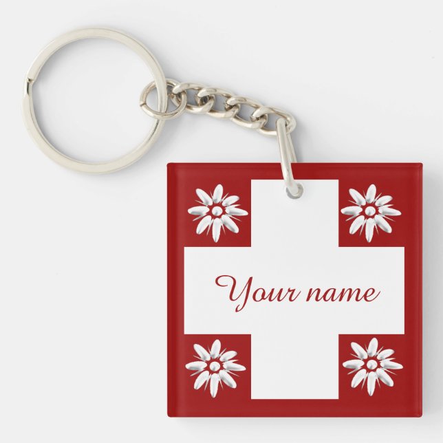 Schweizisk flagga och edelweiss (Framsidan)