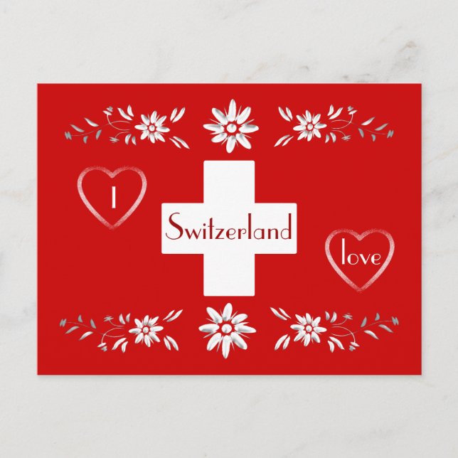 Schweizisk flagga och edelweiss vykort (Framsida)