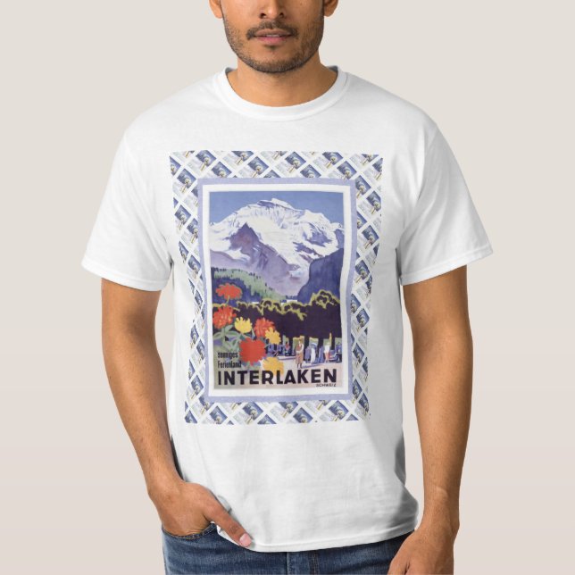 Schweizisk järnväg affisch Interlaken för vintage Tee Shirt (Framsida)