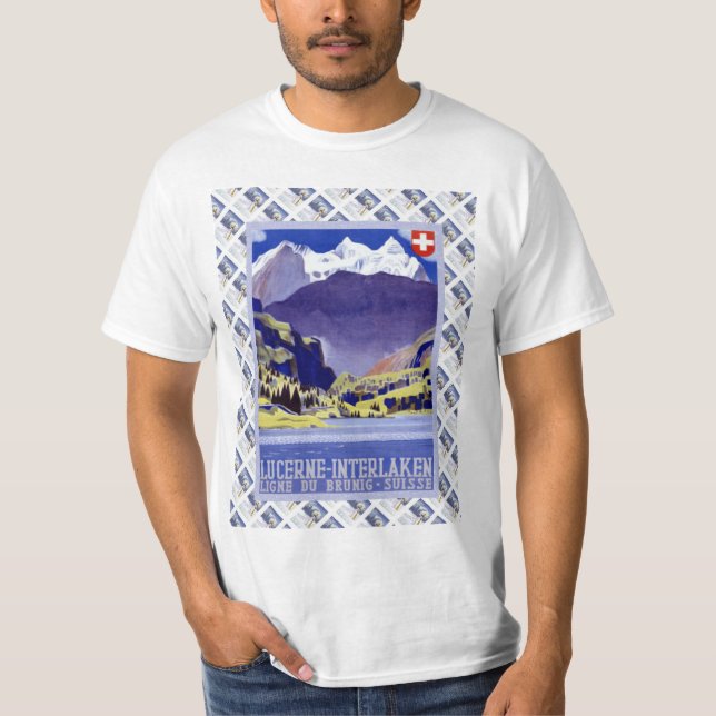 Schweizisk järnväg affisch Luzern Interlaken för Tee Shirt (Framsida)