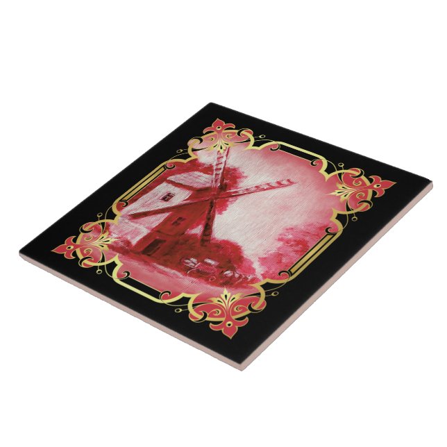 Schweizisk/norsk/nederländsk kvarn delft röd kakelplatta (Sidan)