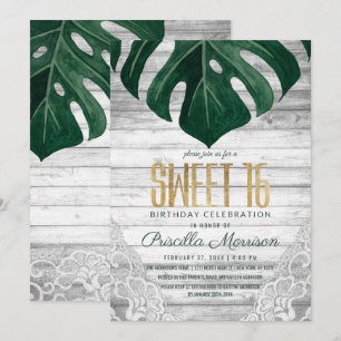 Schweizisk ost Löv White Wood Snöre Guld Sweet 16 Inbjudningar