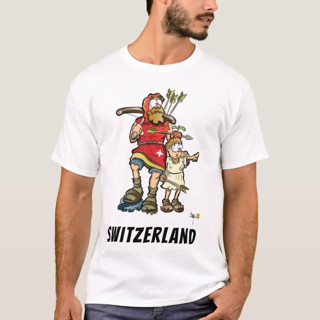 Schweizisk t-shirt med William Tell, hans son och  (Framsida)