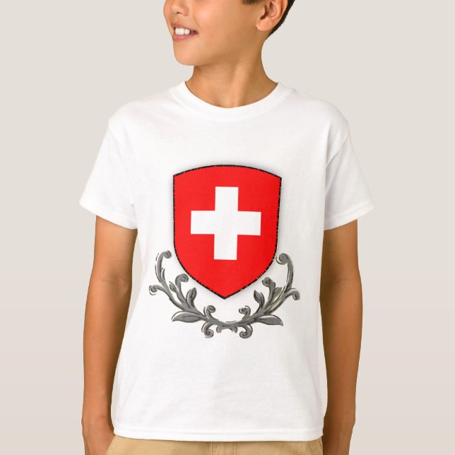 Schweizisk Vapensköld Kids Ringer T-shirt (Framsida)
