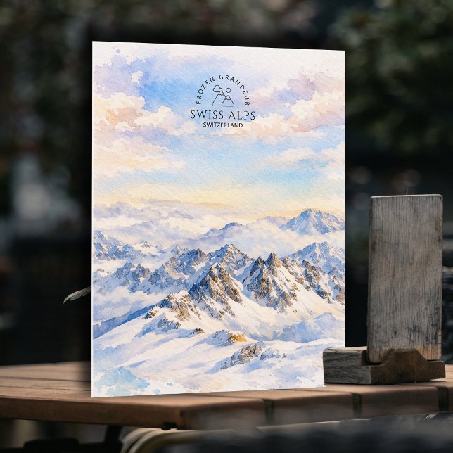 Schweiziska Alperna - Schweiz Berg | Akvarell  Vykort (Swiss Alps - Switzerland Mountain | Watercolor Postcard)