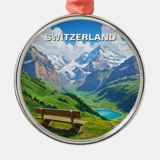 Schweiziska Alperna Schweiz Resa Julgransprydnad Metall (Framsidan)