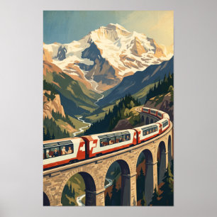 Schweiziska Alperna Schweiz Vintage Resa Tåg Poster