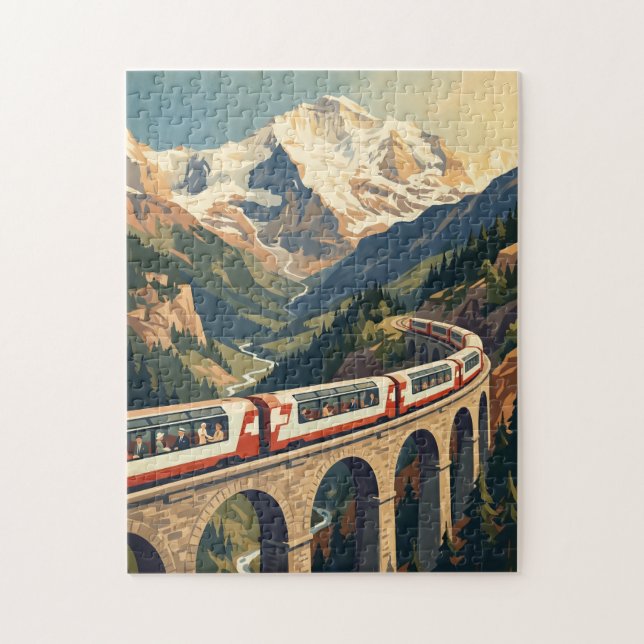 Schweiziska Alperna Schweiz Vintage Resa Tåg Pussel (Vertikal)
