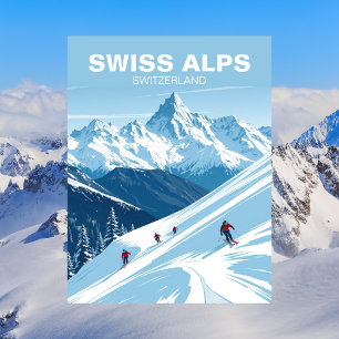 Schweiziska Alperna Skidåkning, Schweiz Resa Vinta Vykort