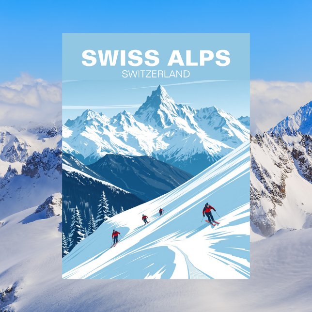 Schweiziska Alperna Skidåkning, Schweiz Resa Vinta Vykort (Swiss Alps)