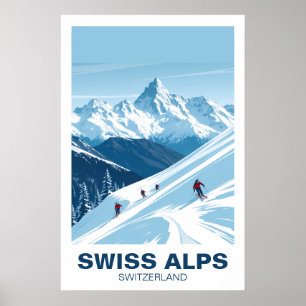 Schweiziska Alperna Skidåkning, Schweiz Vintage Re Poster
