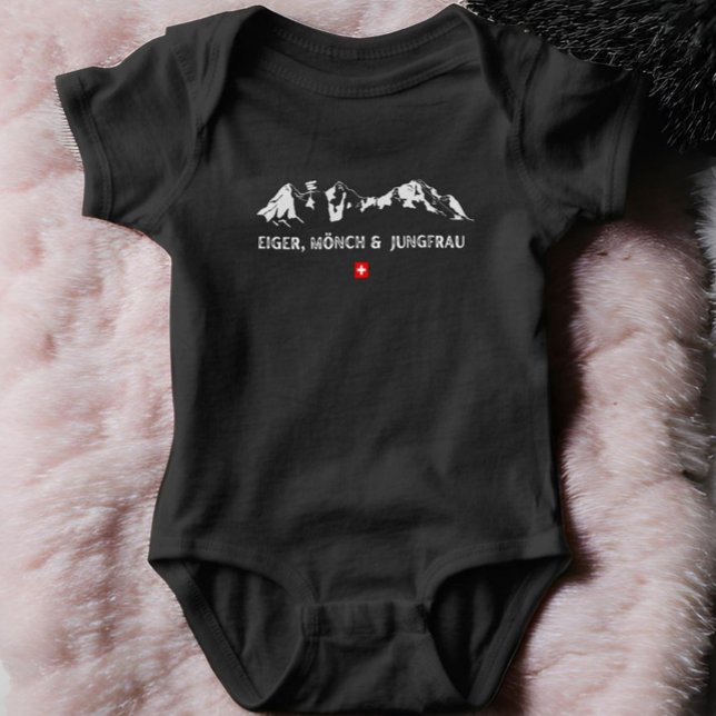Schweiziska Alpernor | Eiger Mönch &Jungfrau | Bab T Shirt (Eiger Monch Jungfrau baby bodysuit)
