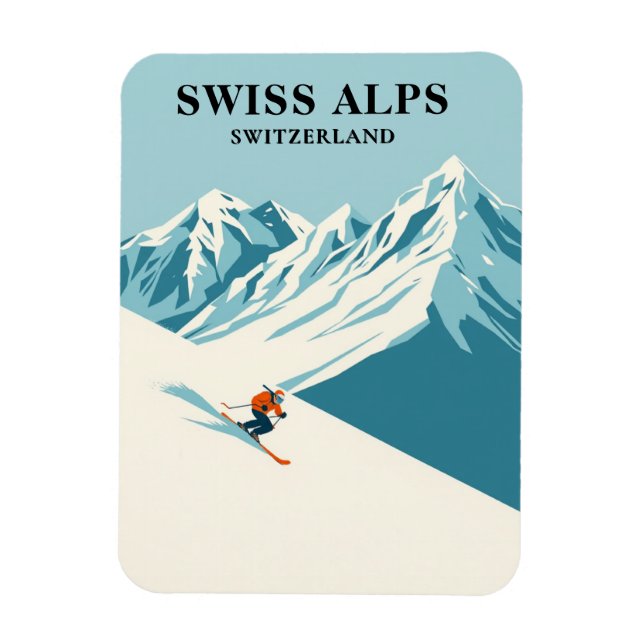 Schweiziska Alpernor Skier Travel Souvenir Magnet (Vertikal)