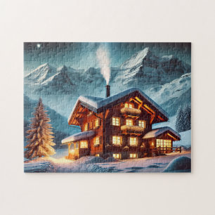 Schweiziska chalet Stjärniga Alperna Stuga Pussel