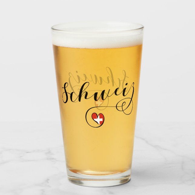 Schweiziska Flagga In Heart, Schweiz, Schweiz Glaskopp (Baksida fylld)