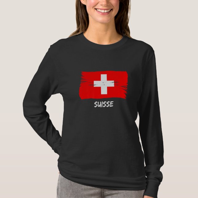 Schweiziska Flagga Schweiz-Fläkt T Shirt (Framsida)