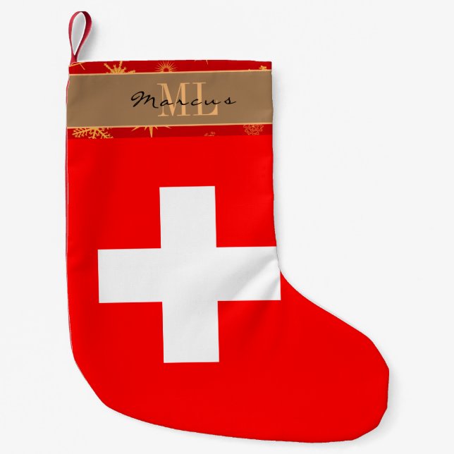 Schweiziska Flagga, Schweiz, monogram Liten Julstrumpa (Framsidan)