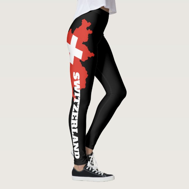 Schweiziska flaggbyxor - Schweiz Kartdesign Tät Leggings (Höger)
