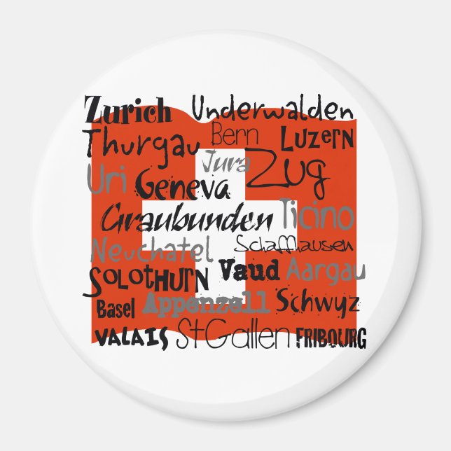 Schweiziska kantoner Lg Button Magnet (Framsidan)