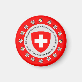 Schweiziska nationaldagen Schweiz Flagga Edelweiss Magnet
