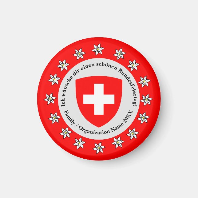 Schweiziska nationaldagen Schweiz Flagga Edelweiss Magnet (Framsidan)