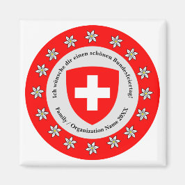 Schweiziska nationaldagen Schweiz Flagga Edelweiss Magnet