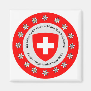Schweiziska nationaldagen Schweiz Flagga Edelweiss Magnet