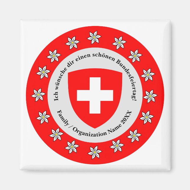 Schweiziska nationaldagen Schweiz Flagga Edelweiss Magnet (Framsidan)