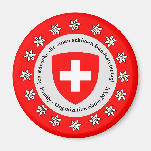 Schweiziska nationaldagen Schweiz Flagga Edelweiss Magnet (Framsidan)