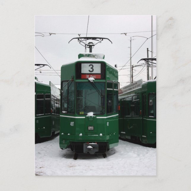 Schweiziska trams vid BVB M-Parc-depån, Basel Vykort (Framsida)