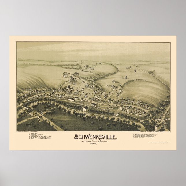 Schwenksville, PA Panoramic Karta - 1894 Poster (Framsidan)