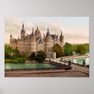 Schwerin Castle Tyskland - Circa 1900 Photochrom Poster